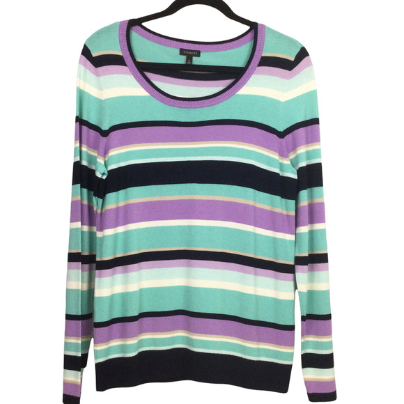 Talbots Scoop Neck Classic Lightweight Striped Preppy Casual Knit Sweater M - Picture 1 of 12